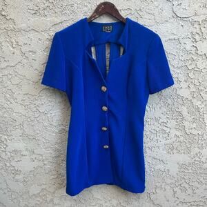 Vintage Expo Nite Cobalt Blue Cutout Back Button Front Dress Size Womens Small